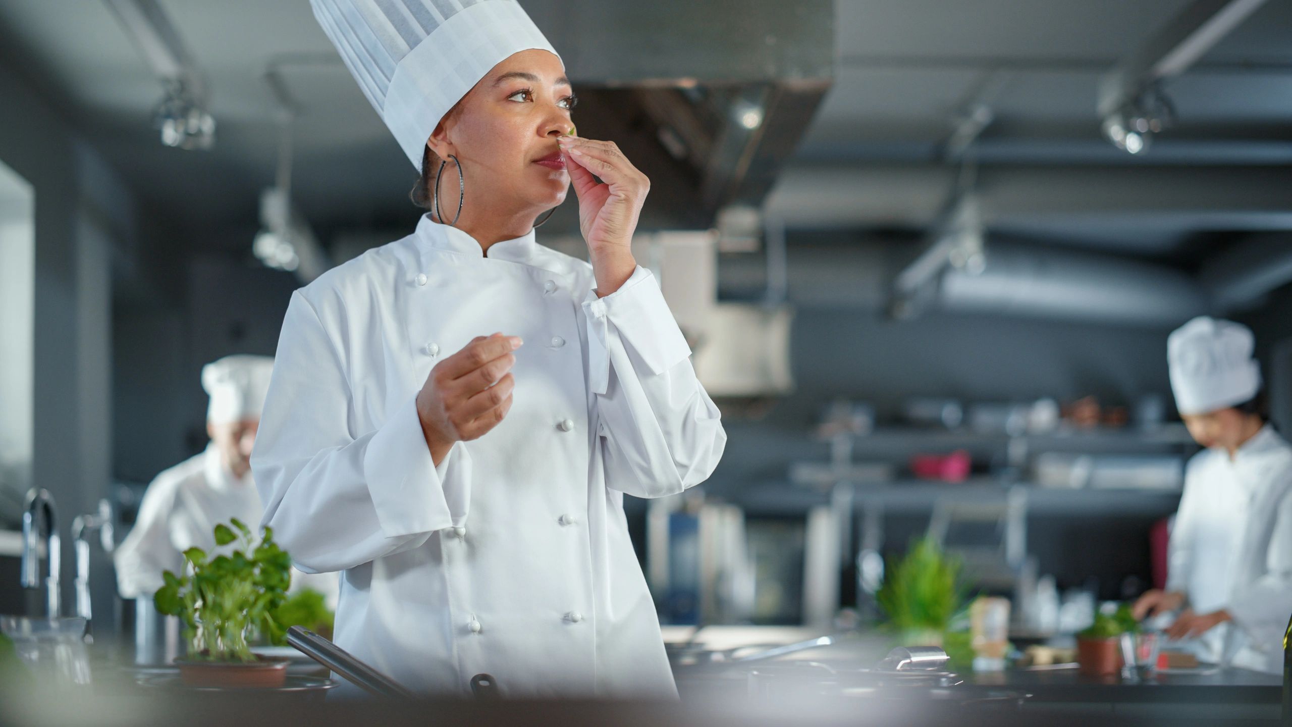 Restaurant team preparing food in kitchen