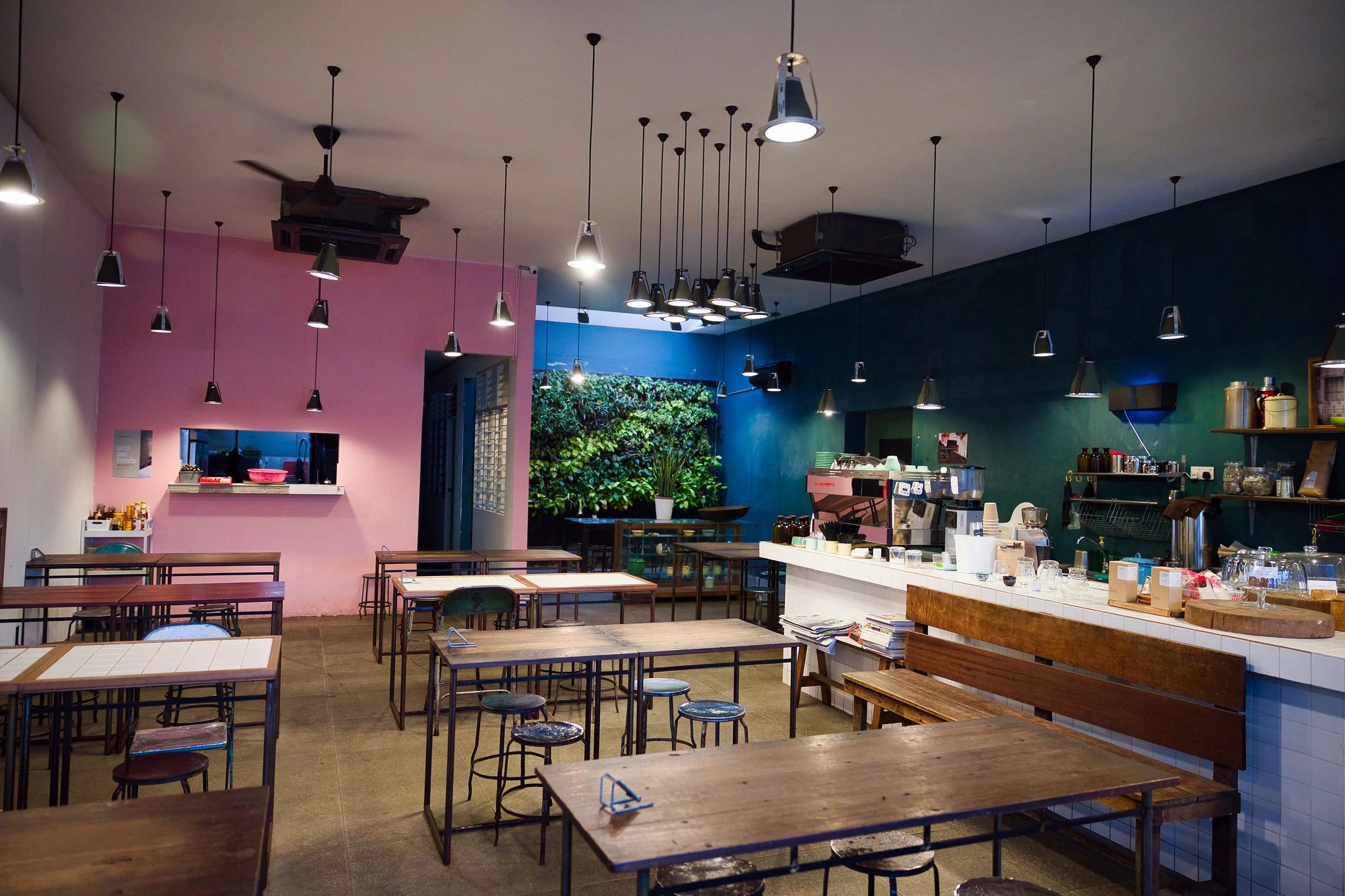 Warm restaurant dining room interior