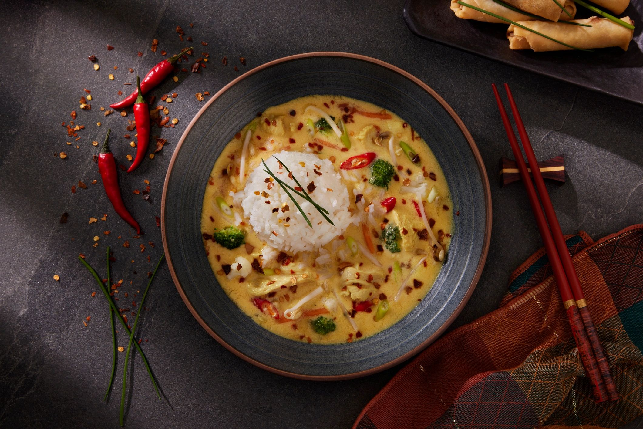 Chicken curry soup with vegetables
